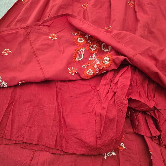 NWT Women's midi skirt Sz 3X red boho embroidered cotton cottagecore peasant art - Picture 6 of 9